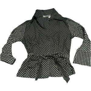 M Siamo Polka Dot Wrap Tie Collared Button Up Blouse Classic Retro Sz 6 Elegant